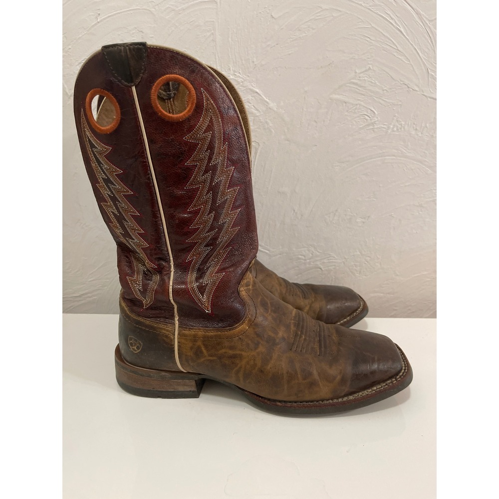 Ariat Brown and Burgundy Leather Cowboy Boots